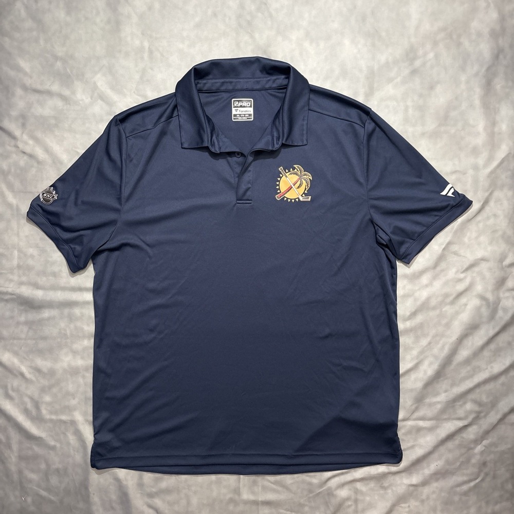 Fanatics Authentic Pro Florida Panthers NHL Polo Shirt Mens XXL Navy Palm Tree